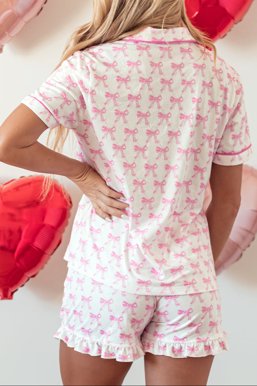 Conjunto de pijama con top y pantalones cortos con lazo