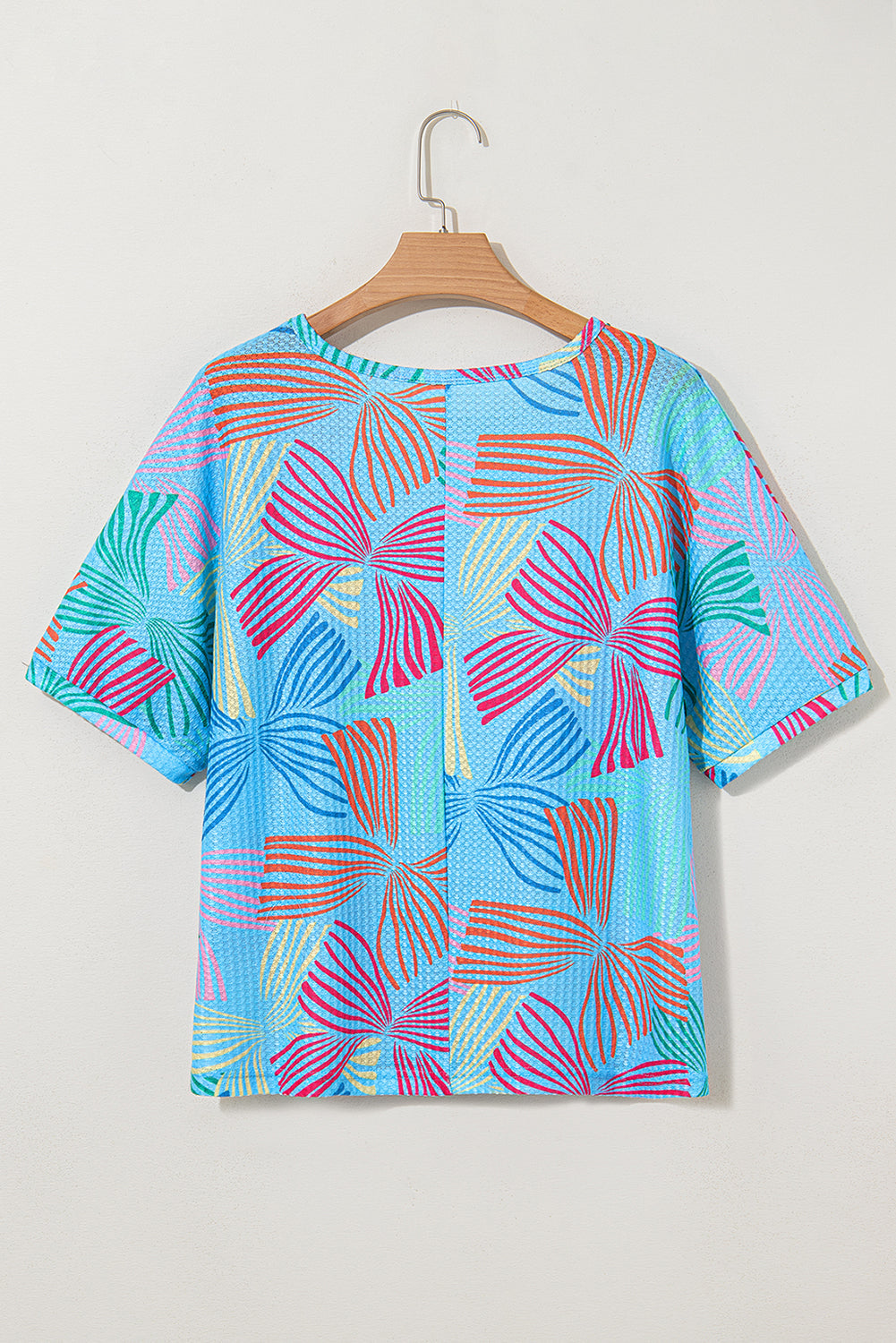 Top de cuello redondo de punto gofre con lazo
