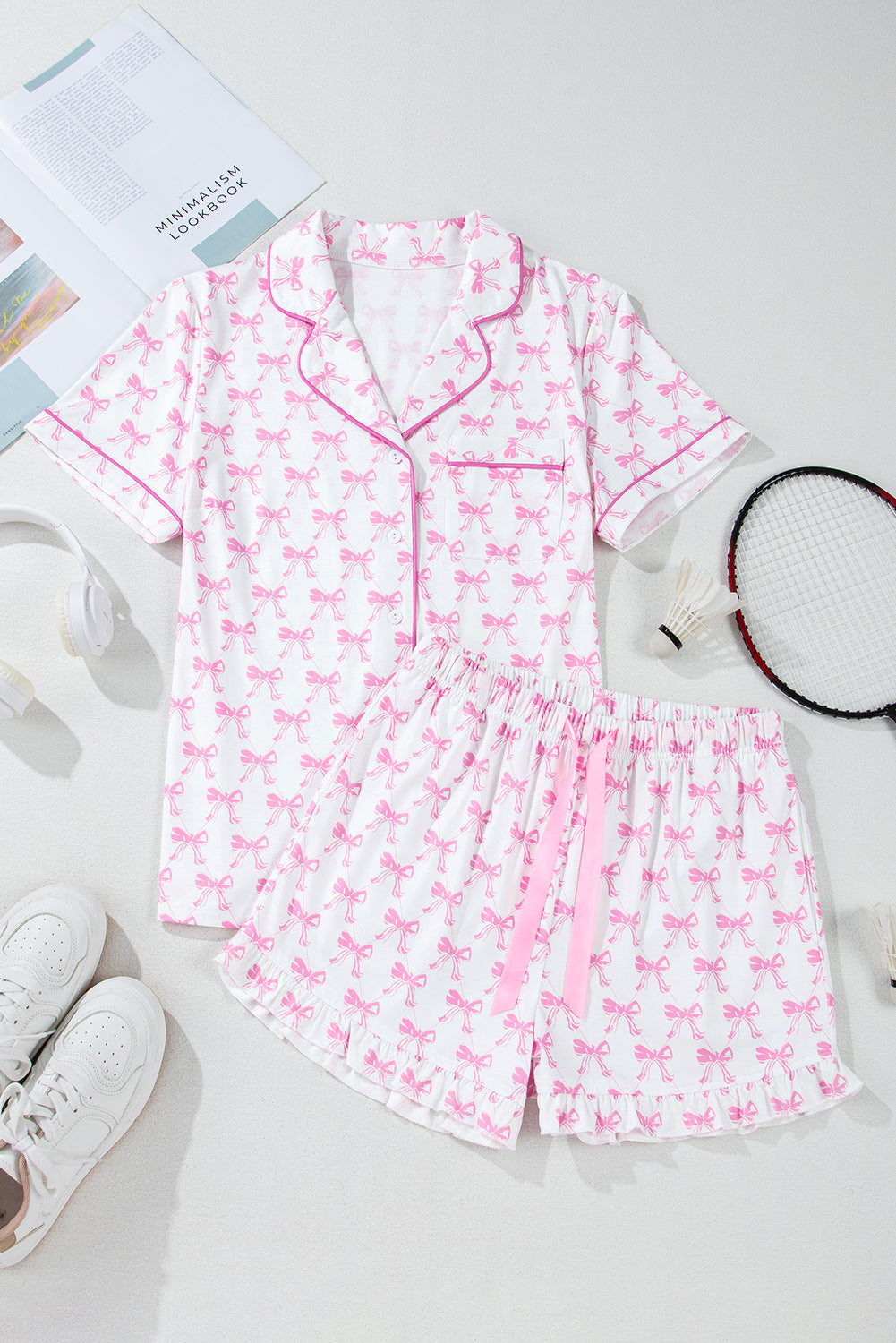 Conjunto de pijama con top y pantalones cortos con lazo