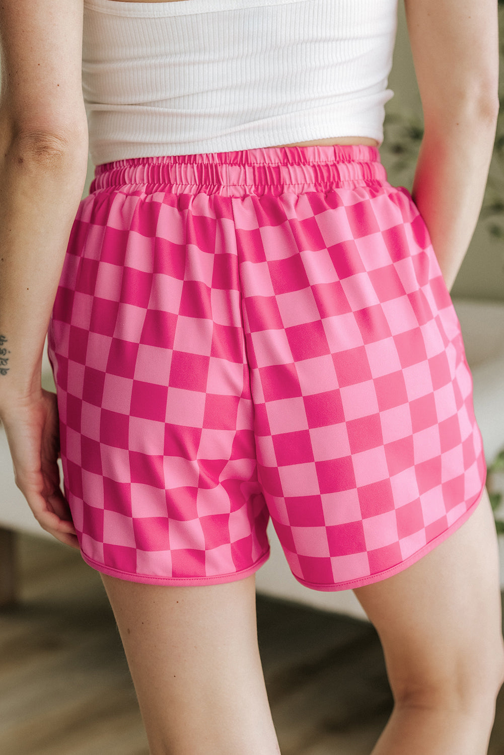 Pantalones cortos de cintura elástica con cordón de cuadros