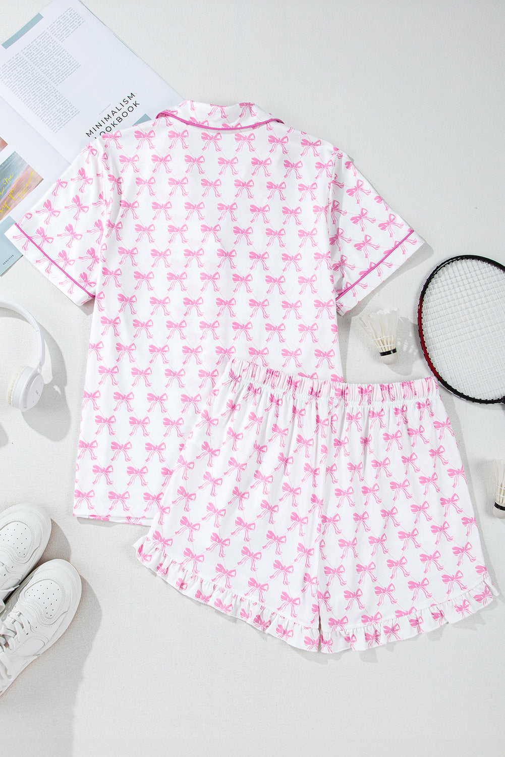 Conjunto de pijama con top y pantalones cortos con lazo