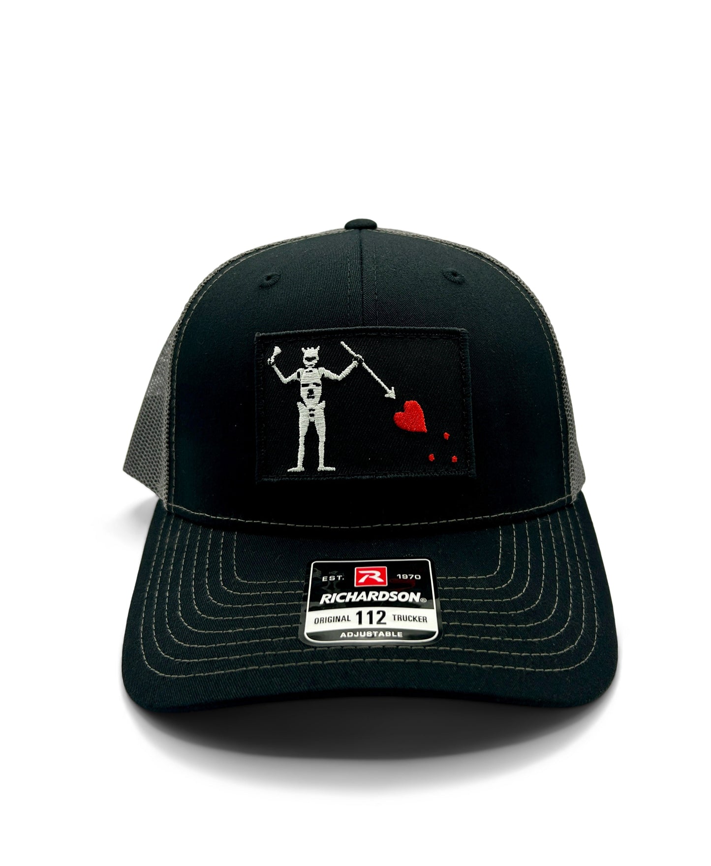 Blackbeard’s Flag Hat – Richardson 112 Trucker Cap | Black Charcoal | Pirate Patch Hat | Edward Teach Snapback
