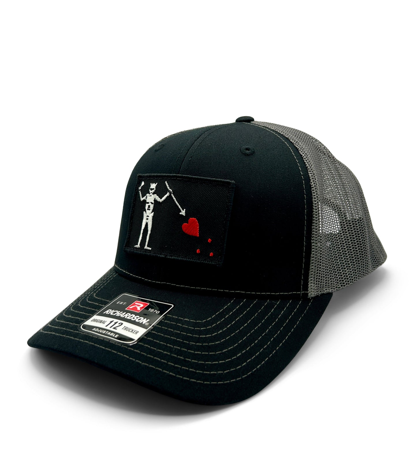 Blackbeard’s Flag Hat – Richardson 112 Trucker Cap | Black Charcoal | Pirate Patch Hat | Edward Teach Snapback