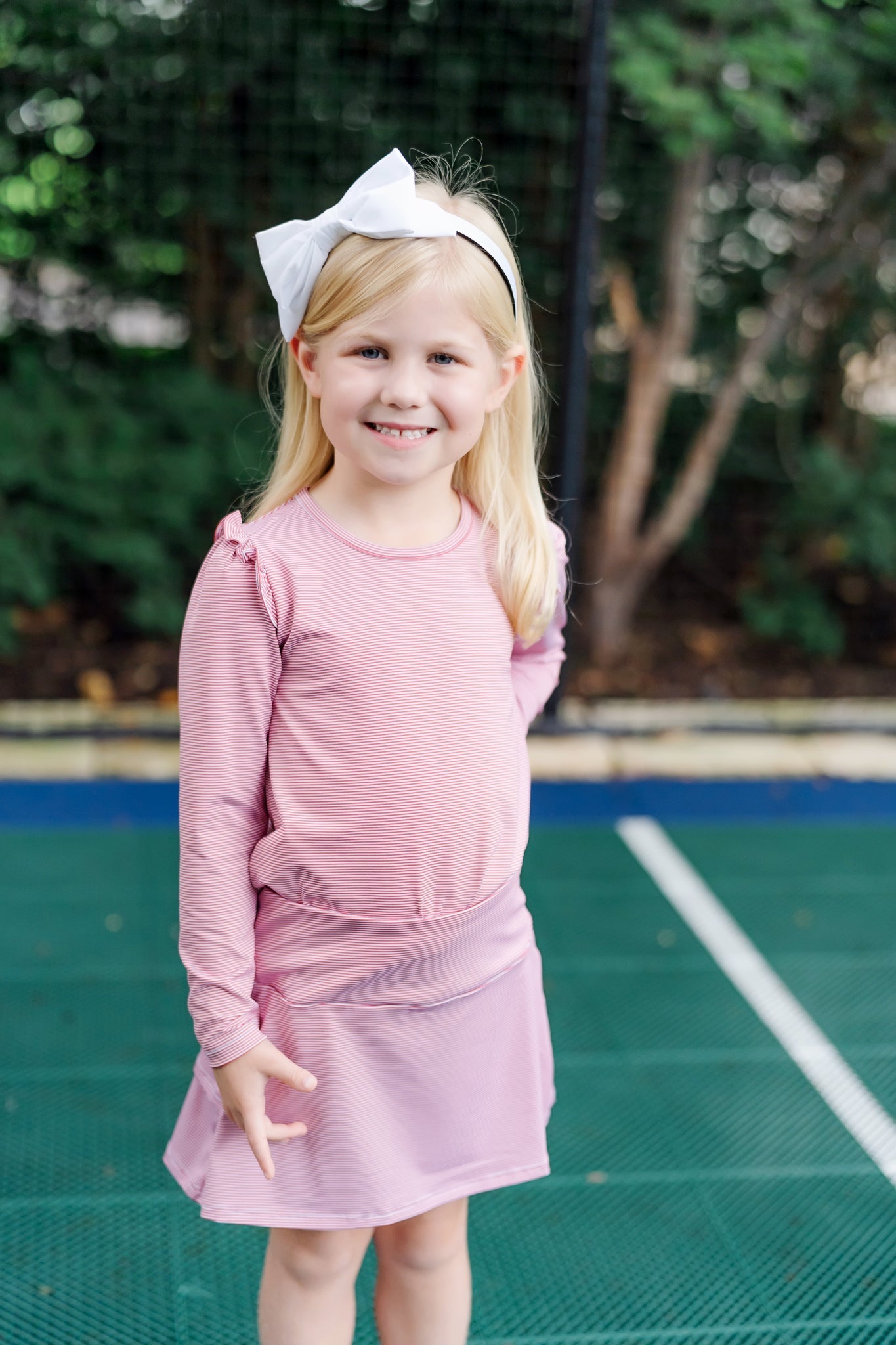 Camiseta deportiva de manga larga Mia para niña de LH Sport - Rayas rojas