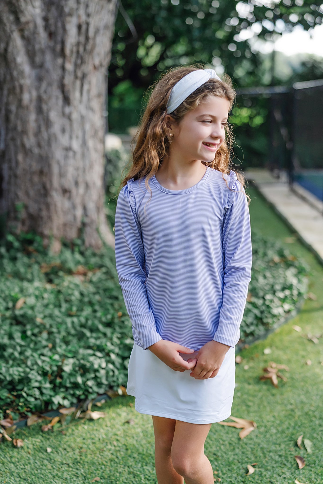 Camiseta deportiva de manga larga Mia para niña de LH Sport - Rayas moradas