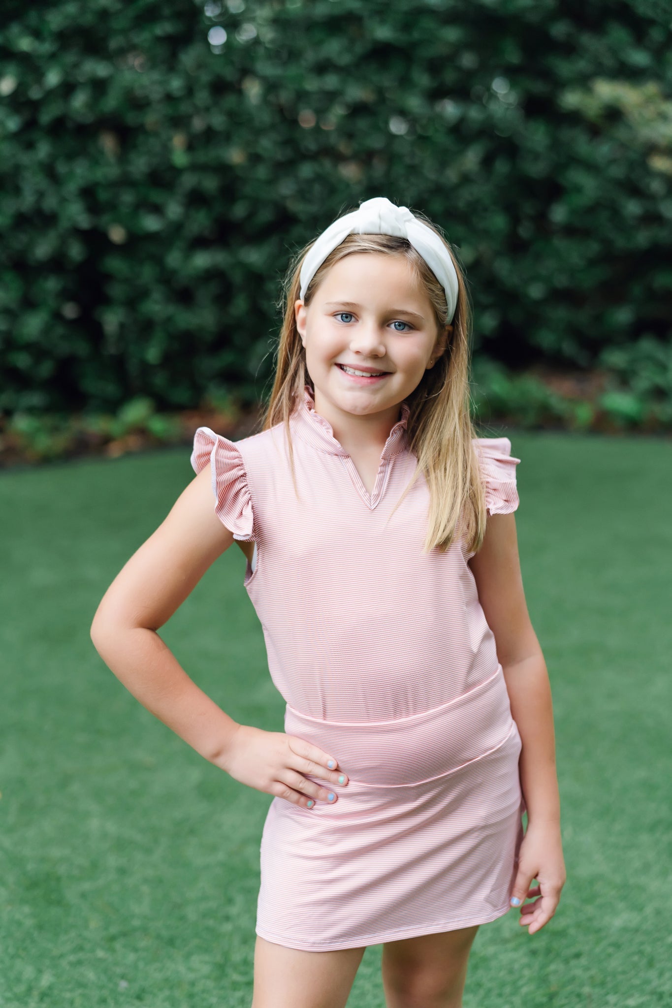 Top deportivo sin mangas Ellie para niña de LH Sport - Rayas naranjas