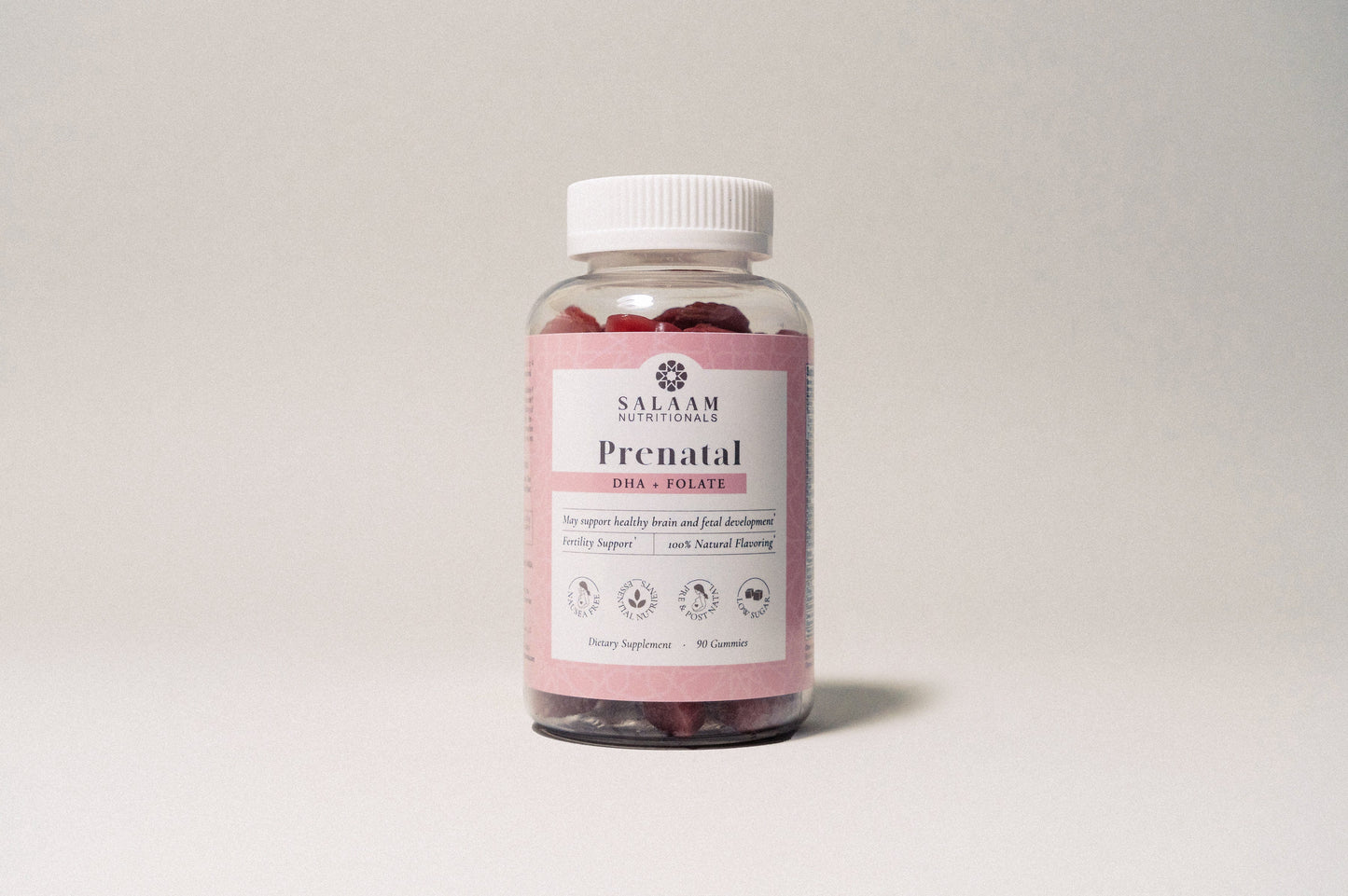 Vitaminas prenatales halal - Multivitaminas gomosas con folato y DHA - 90 unidades | Nutrición Salaam