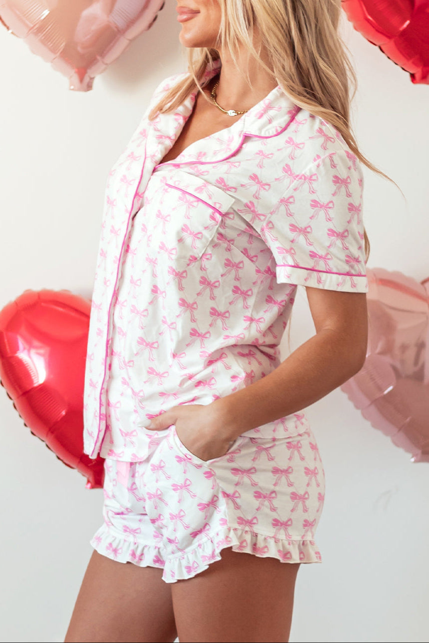Conjunto de pijama con top y pantalones cortos con lazo
