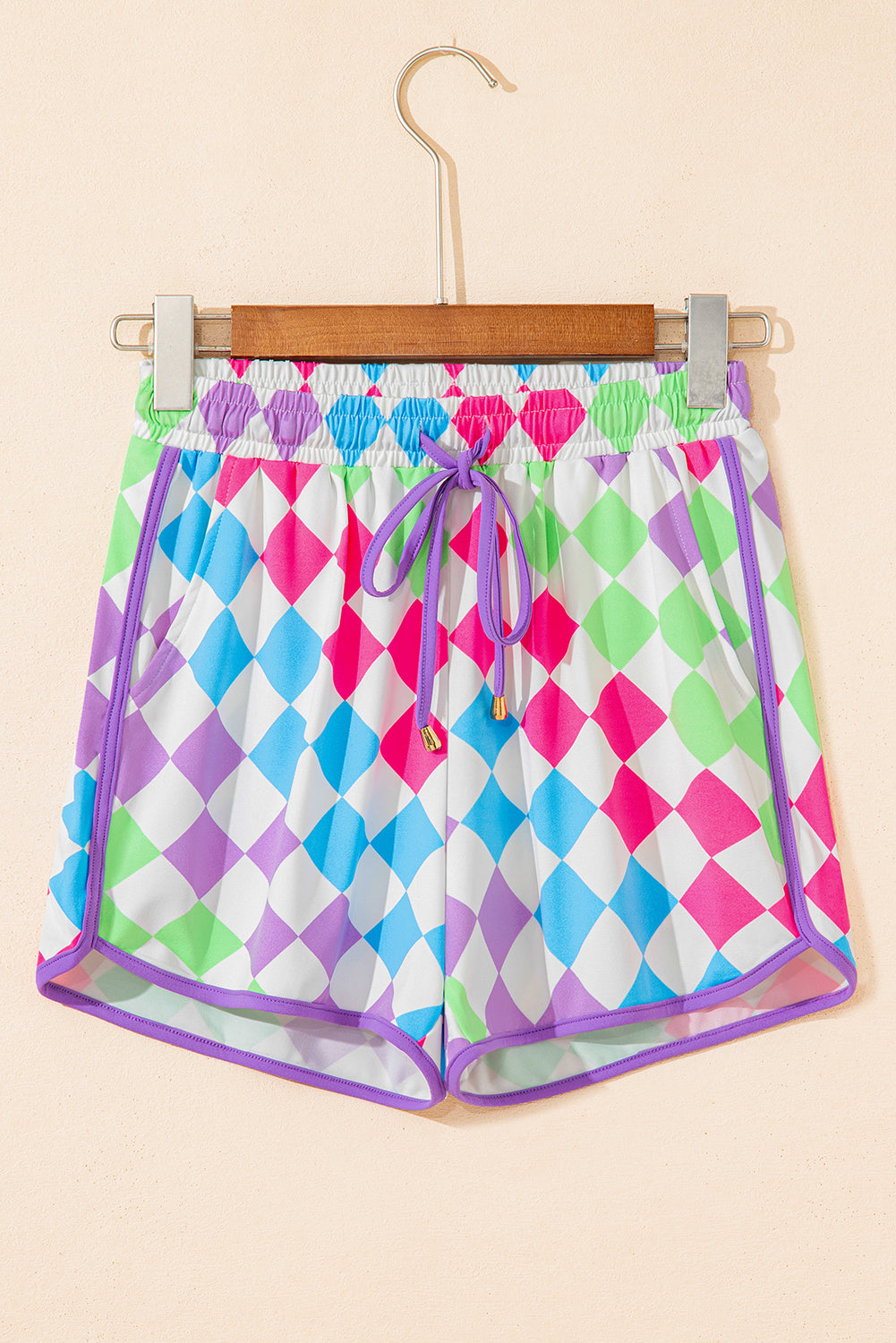 Pantalones cortos de cintura elástica con cordón de cuadros