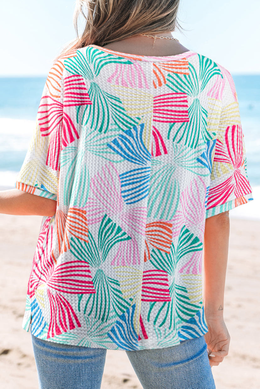 Top de cuello redondo de punto gofre con lazo