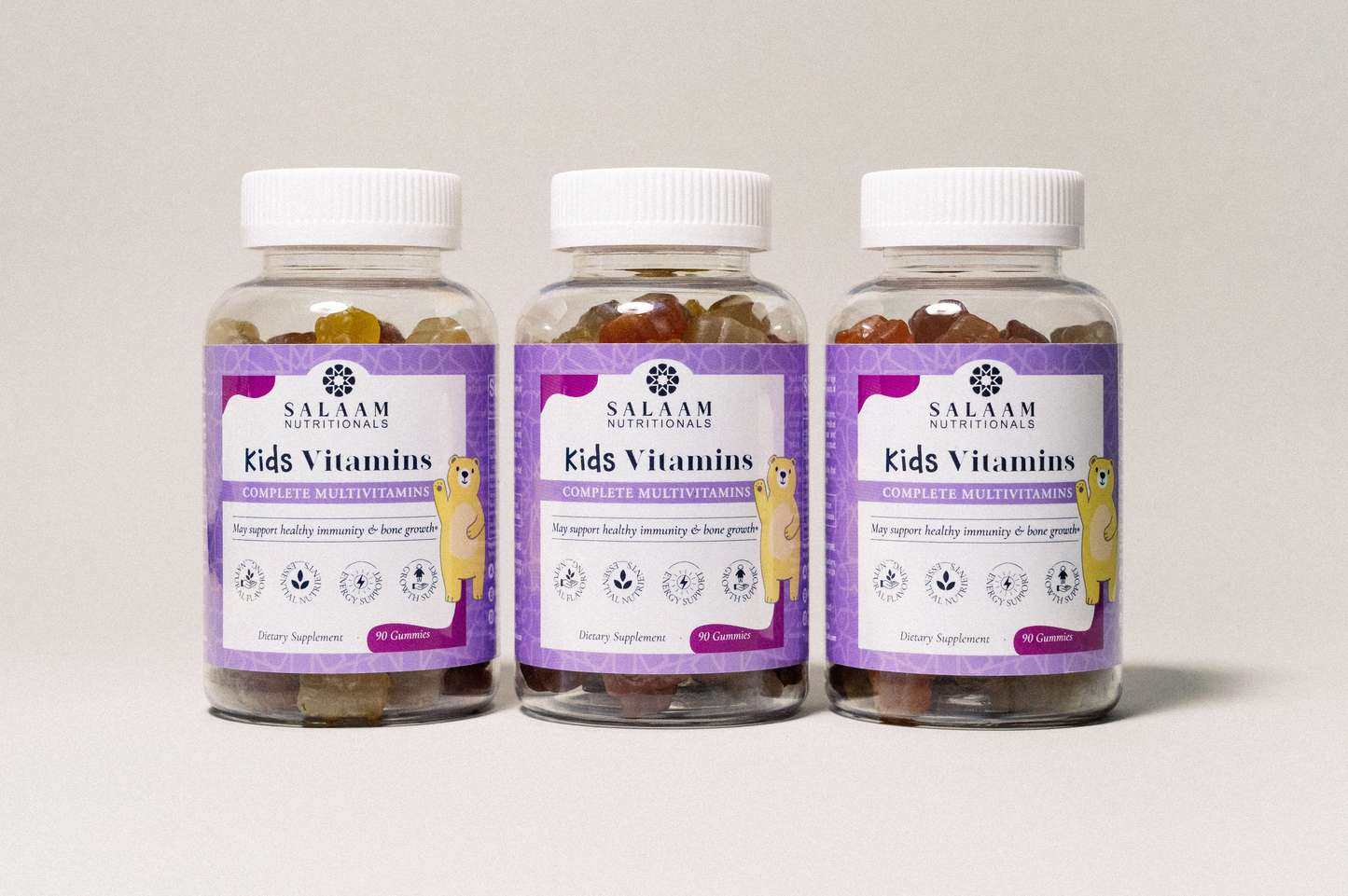 Gomitas multivitamínicas Halal para niños con vitaminas A, C, E y zinc - 90 unidades | Salaam Nutritionals