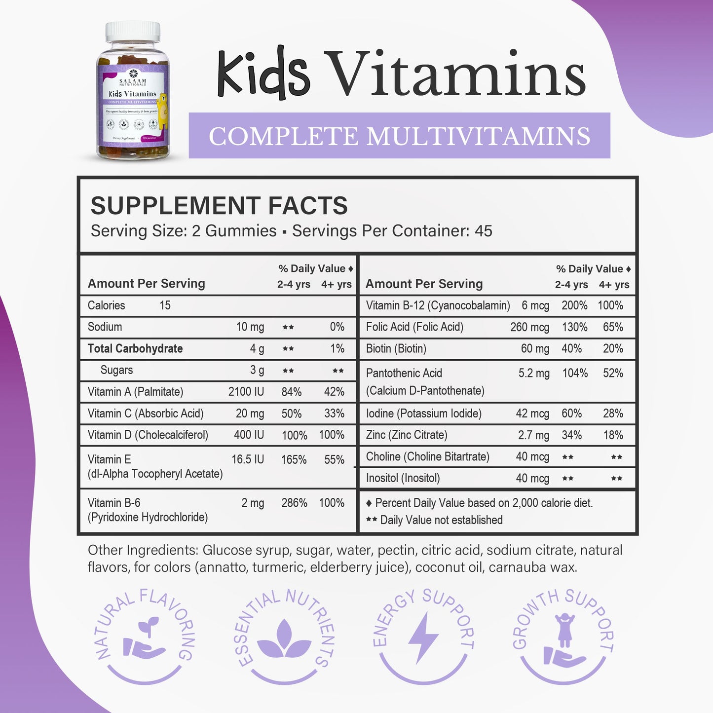 Gomitas multivitamínicas Halal para niños con vitaminas A, C, E y zinc - 90 unidades | Salaam Nutritionals