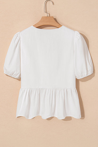 Bow Puff Sleeve Peplum Top