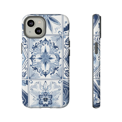 Azulejo azul y blanco | Funda resistente para teléfono
