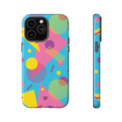 Funda resistente para teléfono con estampado retro de los 80 y 90 en azul claro