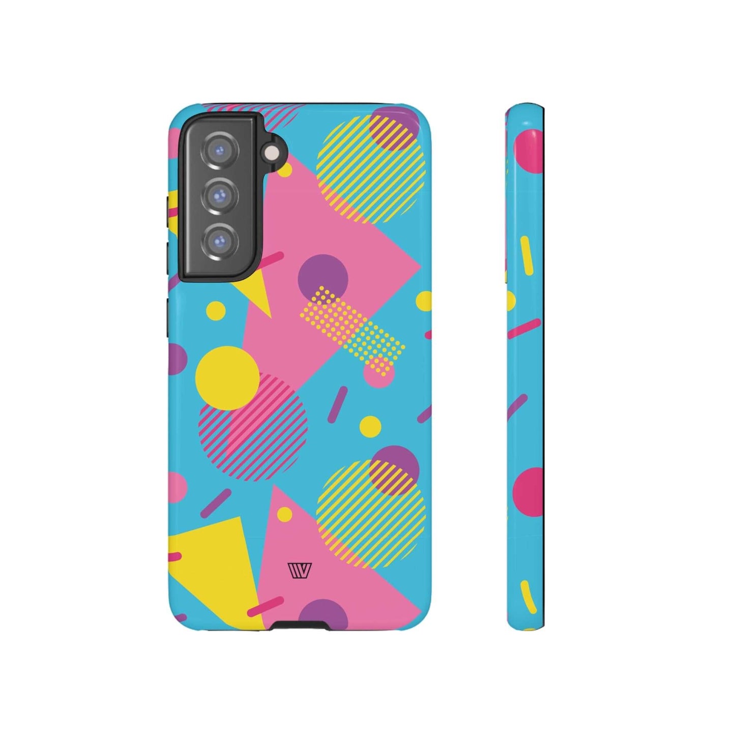 Funda resistente para teléfono con estampado retro de los 80 y 90 en azul claro