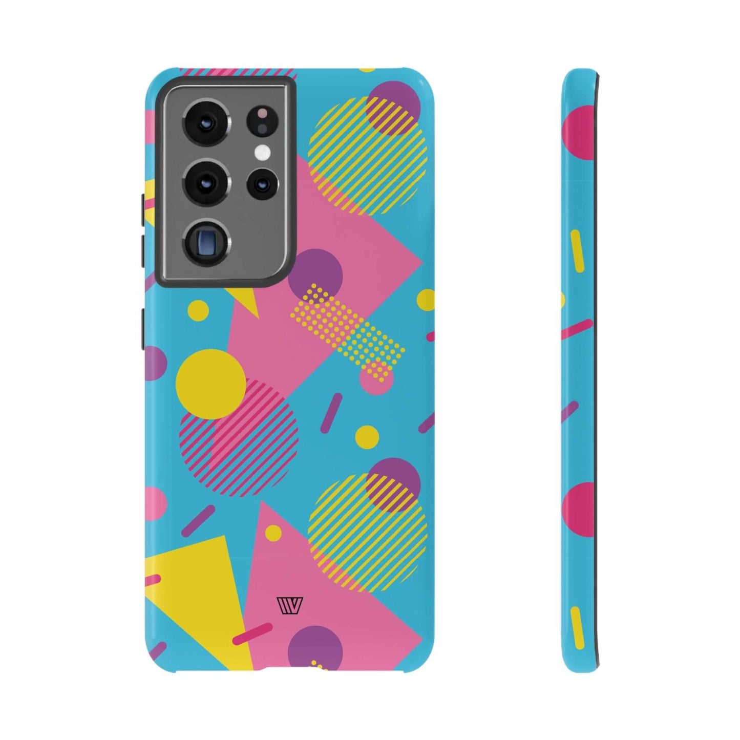 Funda resistente para teléfono con estampado retro de los 80 y 90 en azul claro