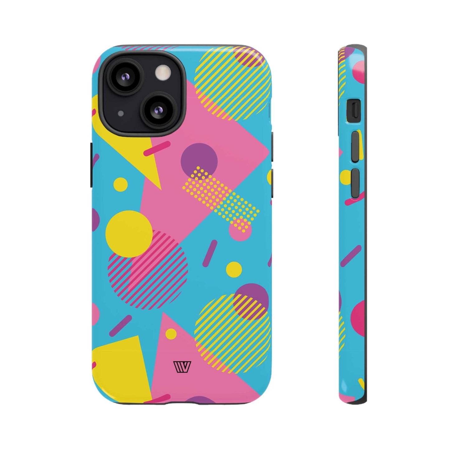 Funda resistente para teléfono con estampado retro de los 80 y 90 en azul claro