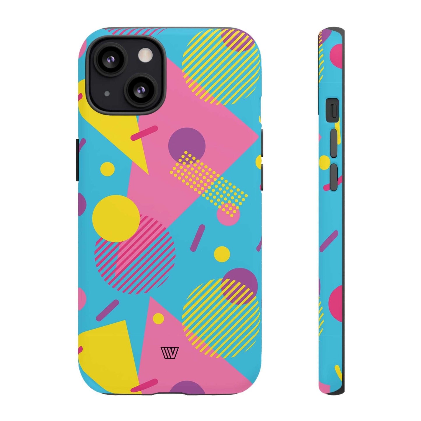 Funda resistente para teléfono con estampado retro de los 80 y 90 en azul claro