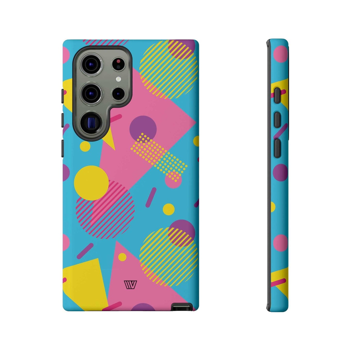 Funda resistente para teléfono con estampado retro de los 80 y 90 en azul claro