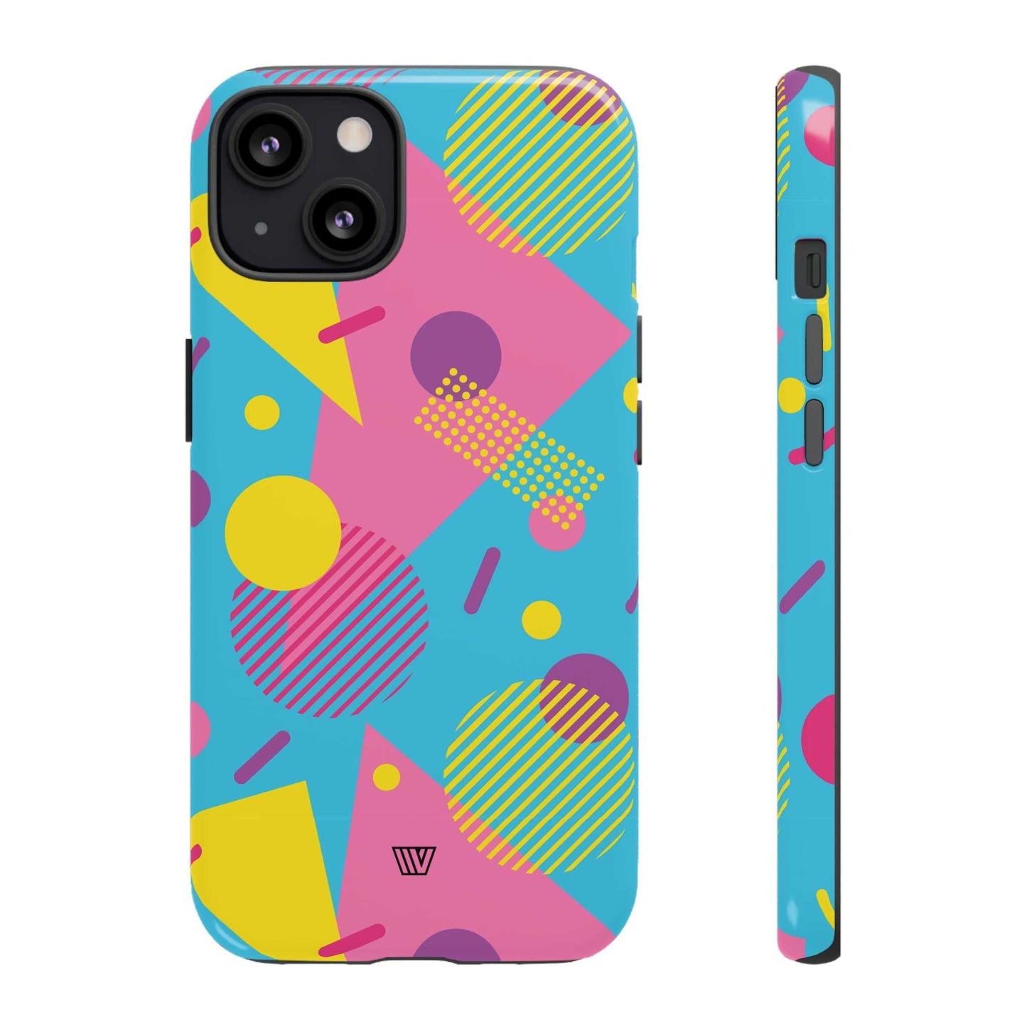 Funda resistente para teléfono con estampado retro de los 80 y 90 en azul claro