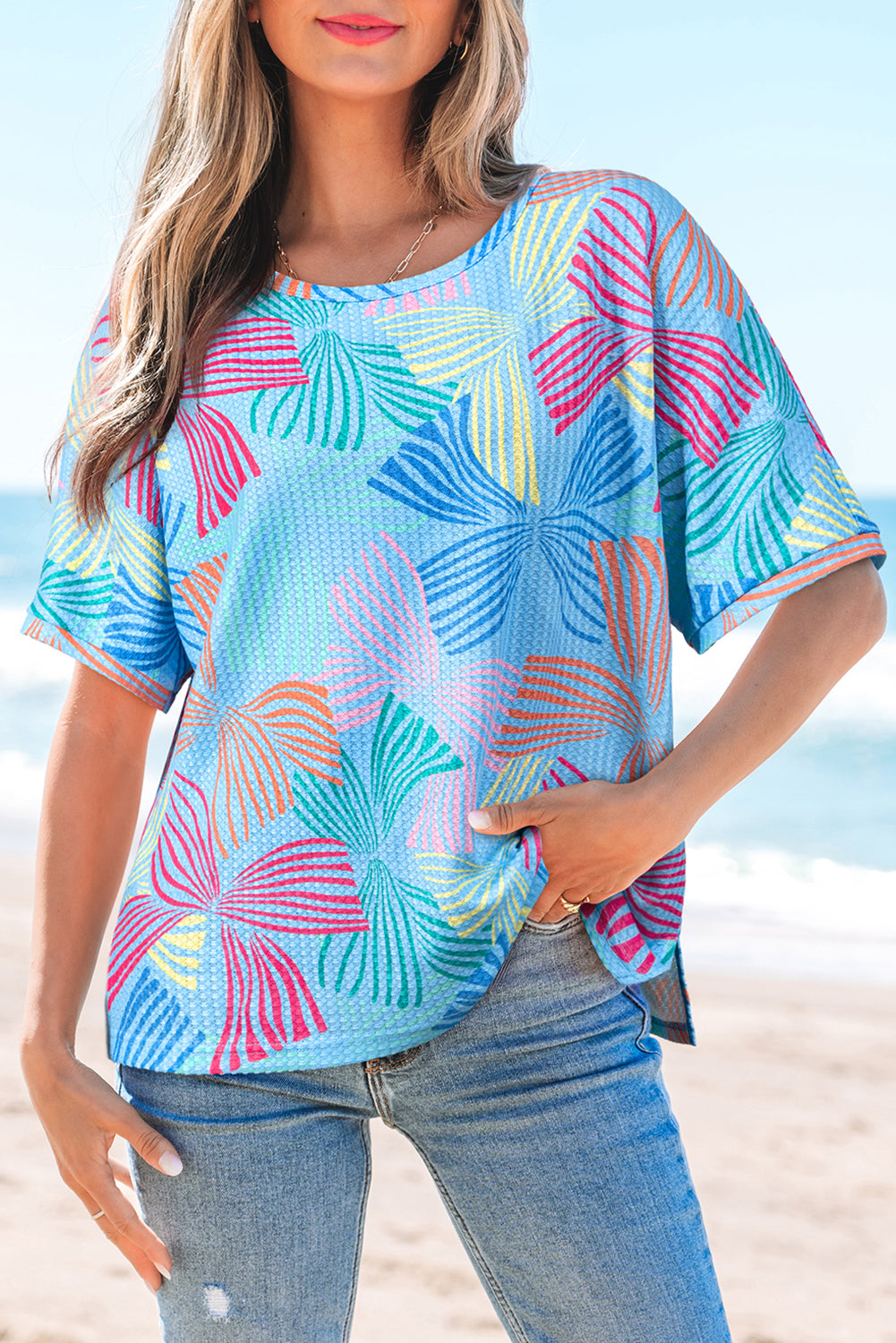 Bow Waffle Knit Crewneck Top