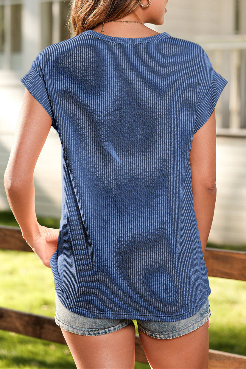 Corded Knit Wide Sleeve T-Shirt