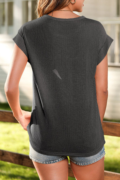 Corded Knit Wide Sleeve T-Shirt