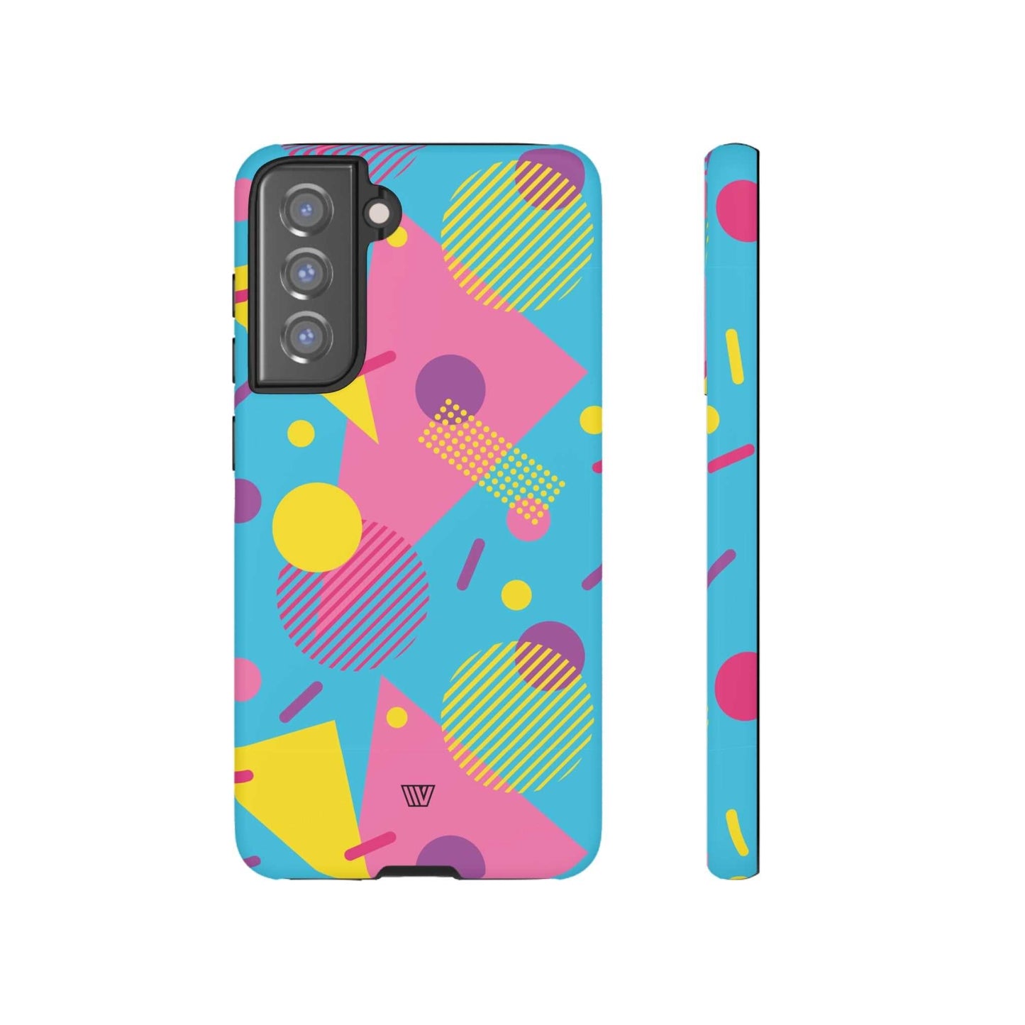 Funda resistente para teléfono con estampado retro de los 80 y 90 en azul claro