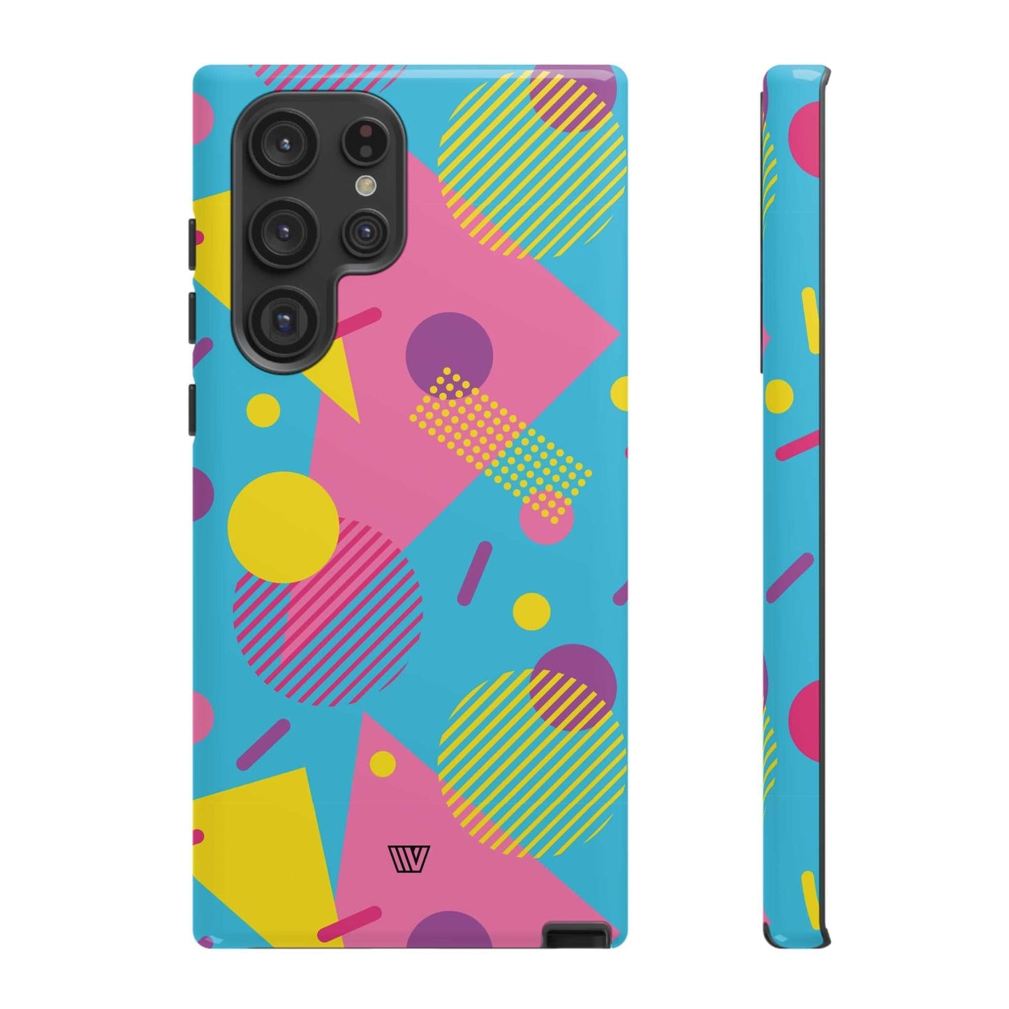 Funda resistente para teléfono con estampado retro de los 80 y 90 en azul claro