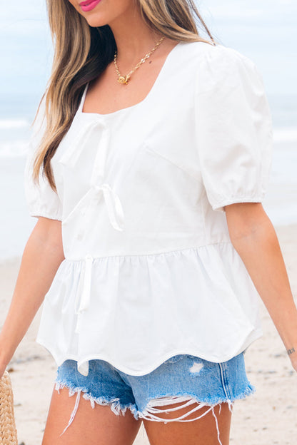 Bow Puff Sleeve Peplum Top