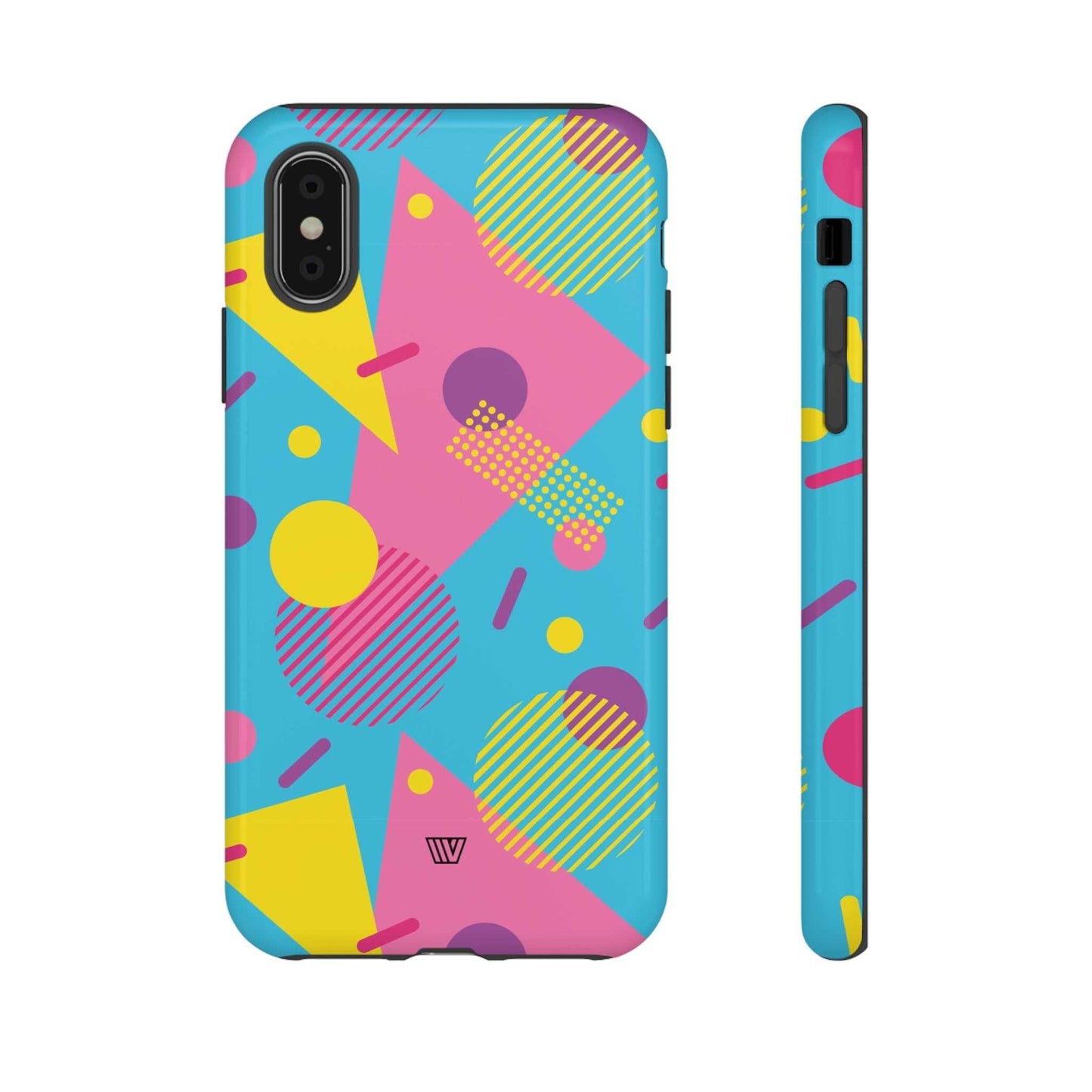 Funda resistente para teléfono con estampado retro de los 80 y 90 en azul claro
