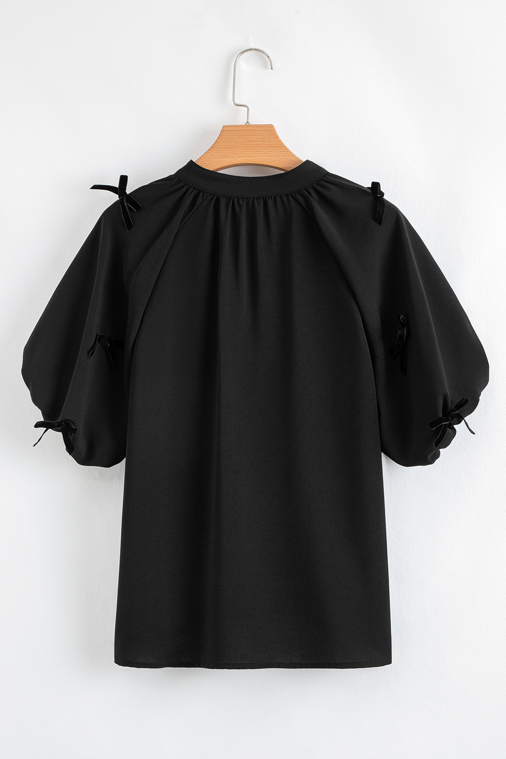 Bow Puff Sleeve V-Neck Blouse