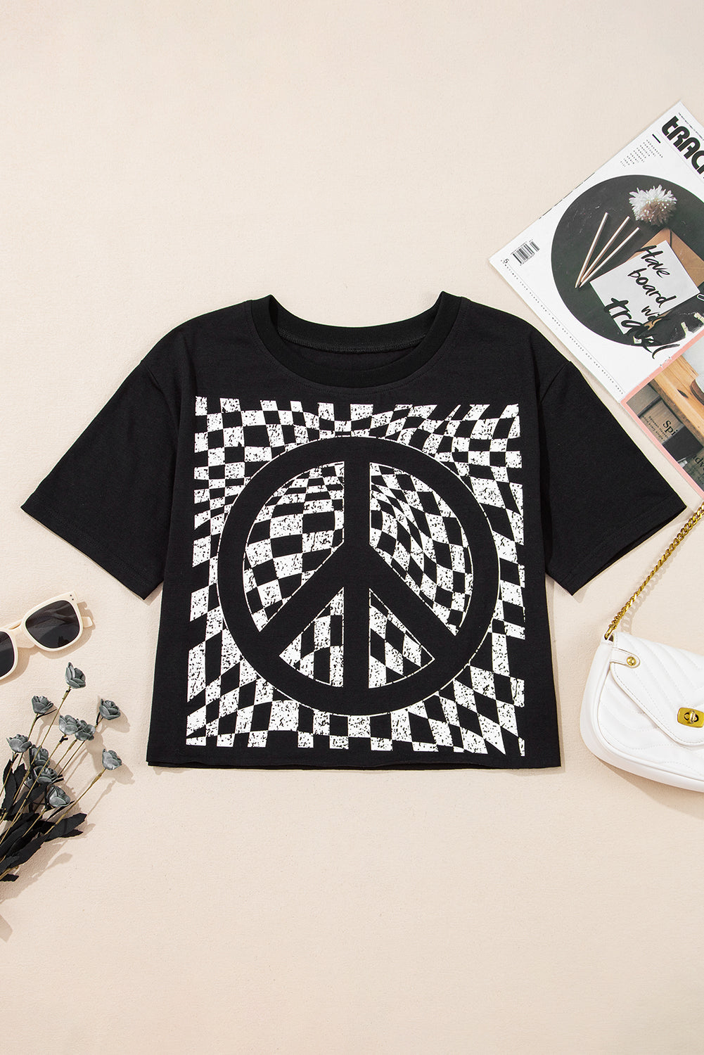 Checker Peace Sign Graphic T-Shirt