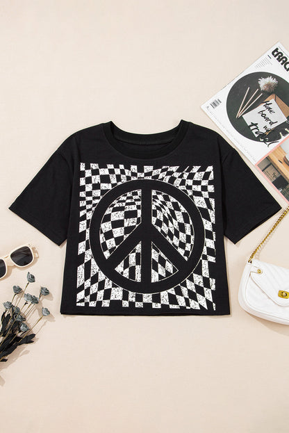 Checker Peace Sign Graphic T-Shirt