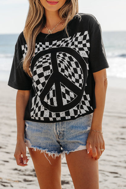 Checker Peace Sign Graphic T-Shirt