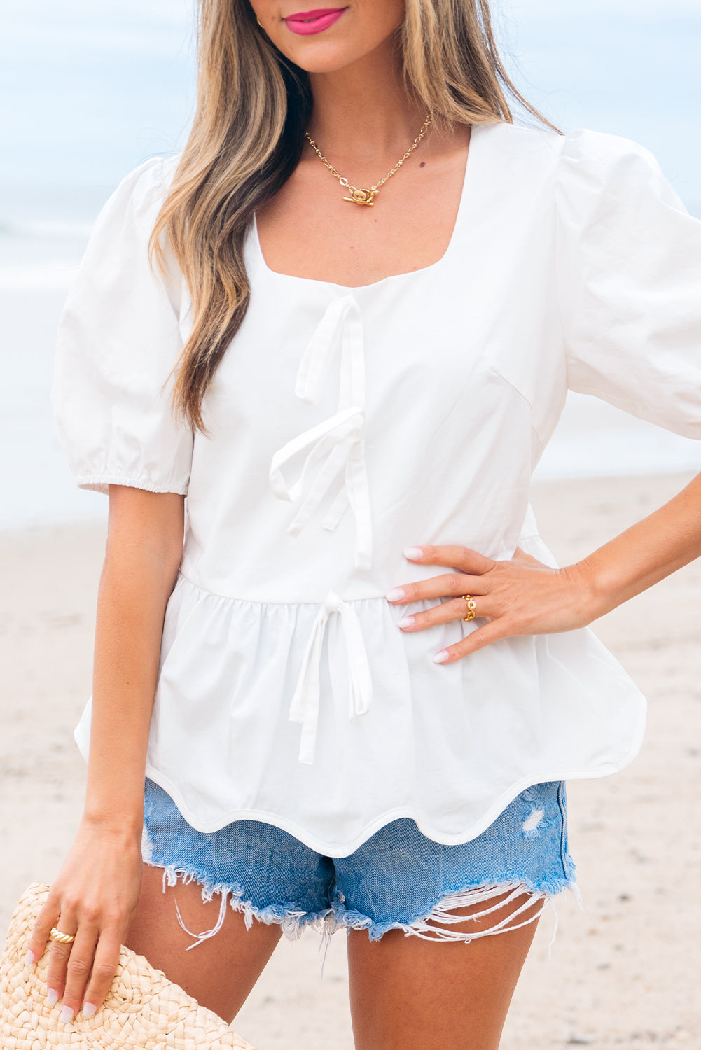 Bow Puff Sleeve Peplum Top