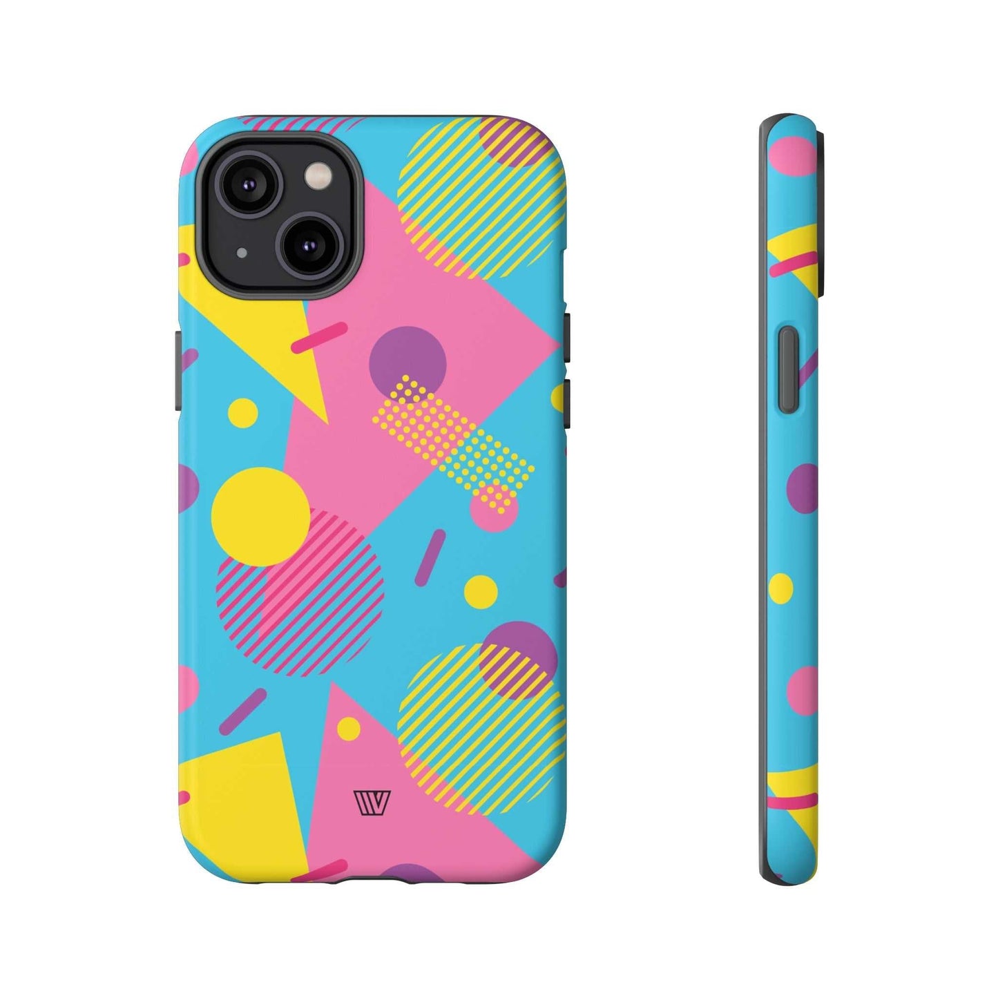Funda resistente para teléfono con estampado retro de los 80 y 90 en azul claro