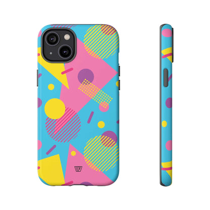 Funda resistente para teléfono con estampado retro de los 80 y 90 en azul claro