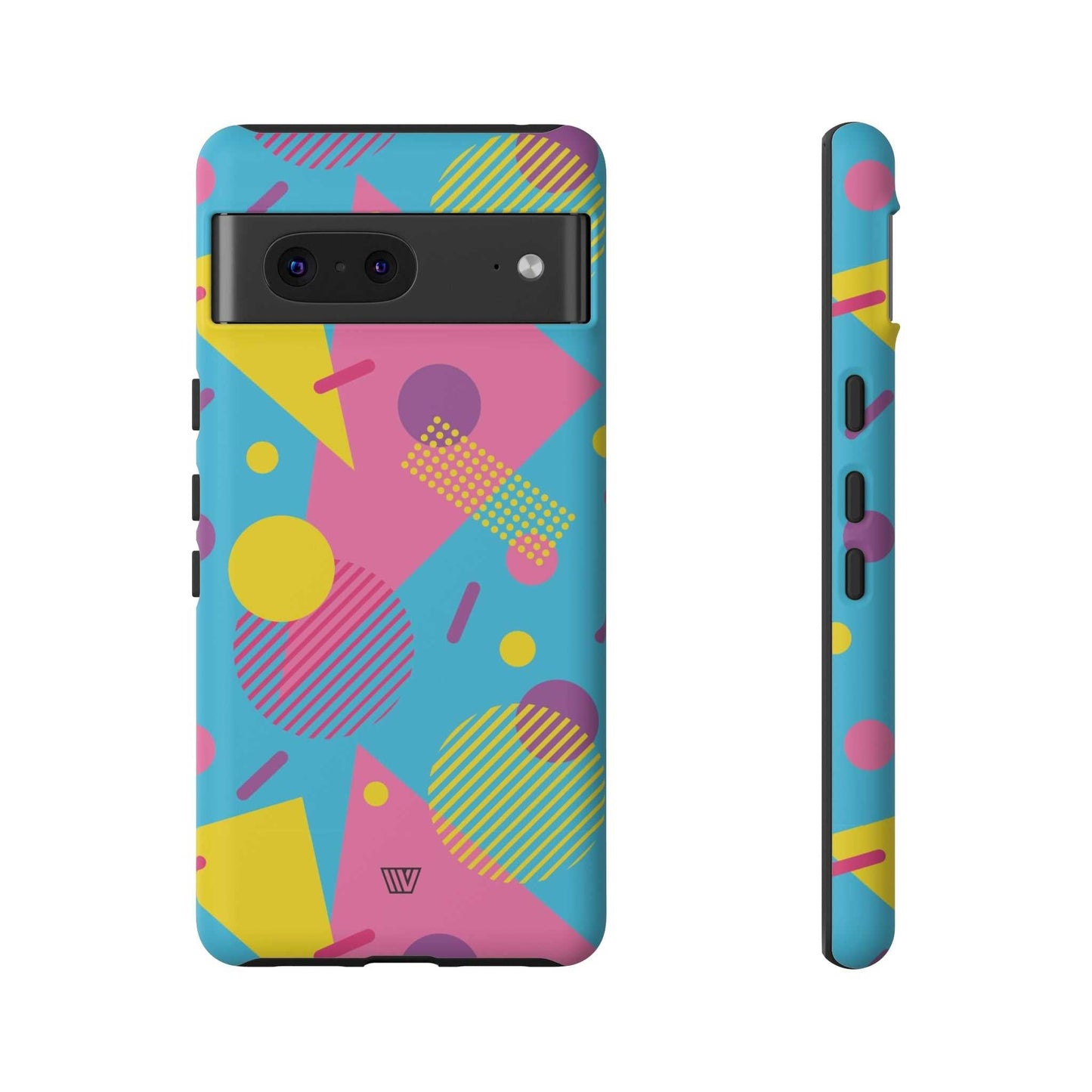 Funda resistente para teléfono con estampado retro de los 80 y 90 en azul claro