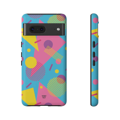 Funda resistente para teléfono con estampado retro de los 80 y 90 en azul claro