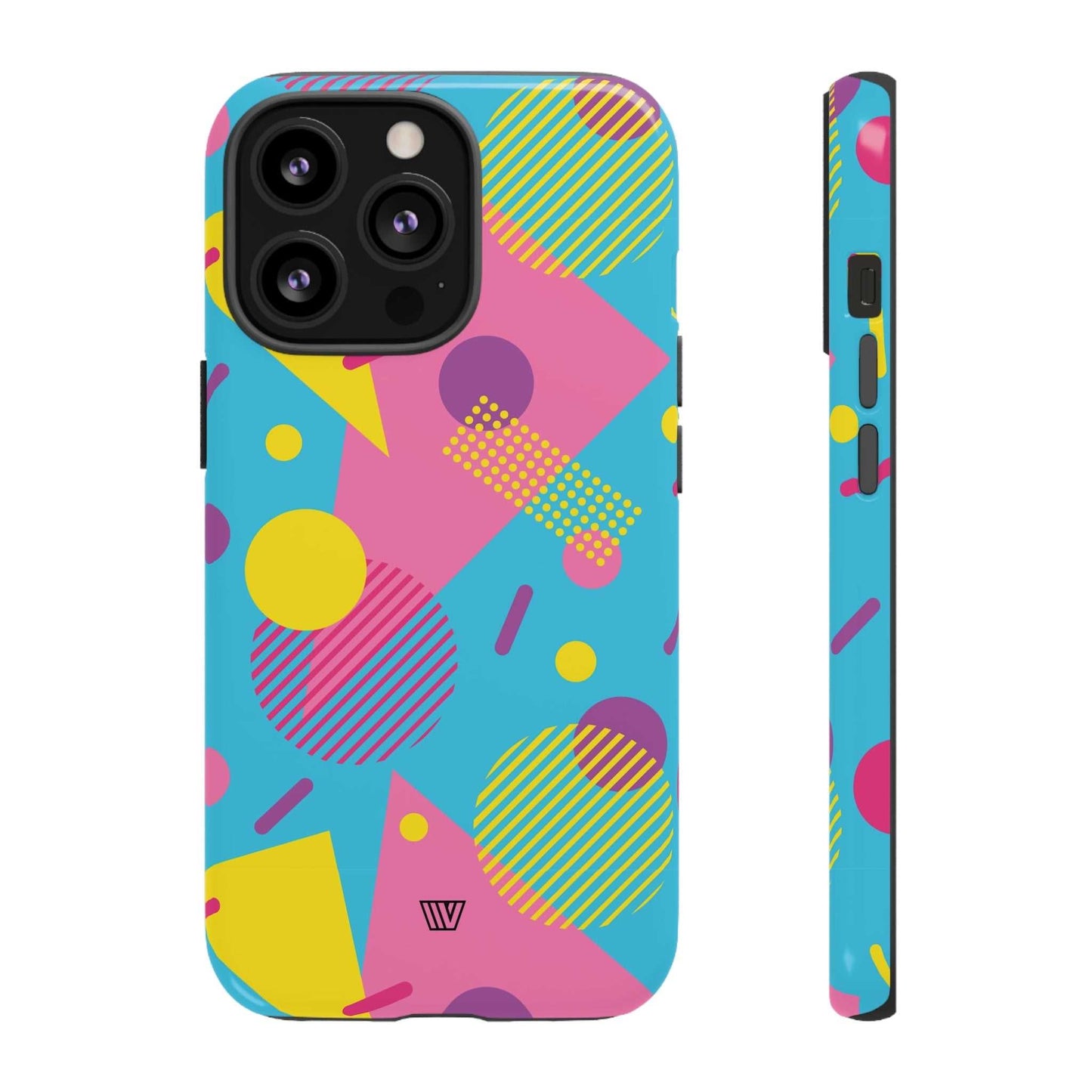 Funda resistente para teléfono con estampado retro de los 80 y 90 en azul claro
