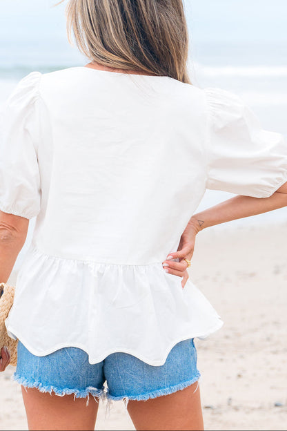Bow Puff Sleeve Peplum Top