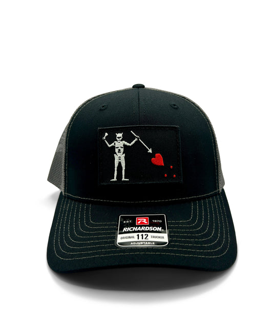 Blackbeard’s Flag Hat – Richardson 112 Trucker Cap | Black Charcoal | Pirate Patch Hat | Edward Teach Snapback