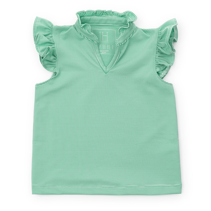 Ellie Girls' Sleeveless Performance Top by LH Sport - Green Stripes