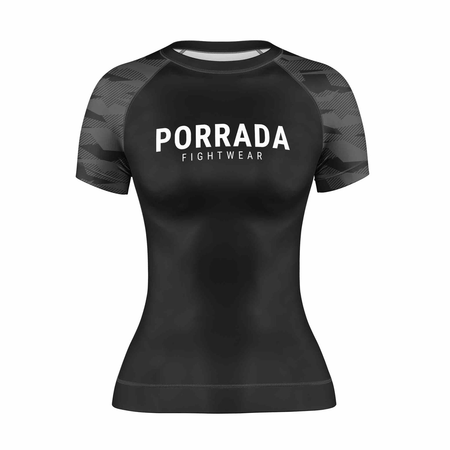 BLACK CAMO WOMEN SHORT SLEEVE RASH GUARD