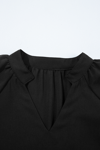Bow Puff Sleeve V-Neck Blouse