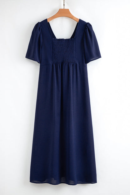 Buttoned Short Sleeve Midi Dress