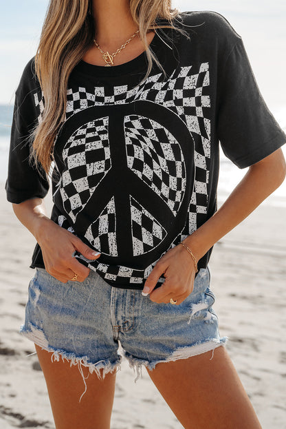 Checker Peace Sign Graphic T-Shirt