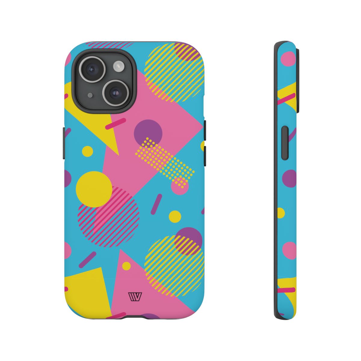 Funda resistente para teléfono con estampado retro de los 80 y 90 en azul claro